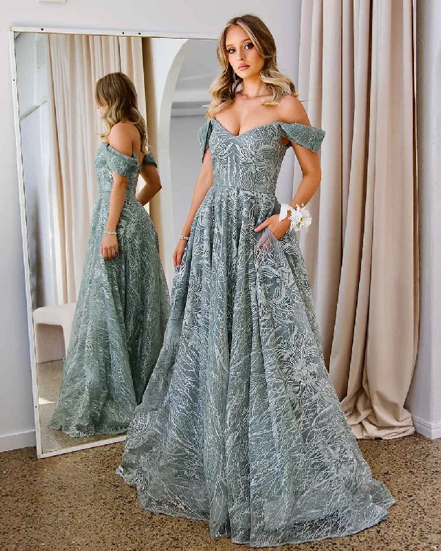 Jenny Embroidered Sequin Tulle Gown - Jade [HIRE] Shiny Sequin Dress