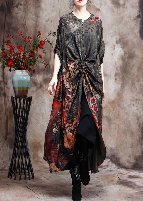 New Silk Two Piece Suit Loose Irregular Print Top Wide Leg Pants