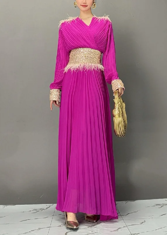 Stylish Purple V Neck Sequins Maxi Dresses Fall Sexy Sequined Dress