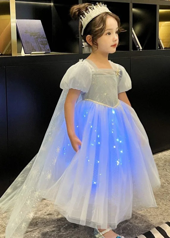 Art Blue Wrinkled Sequins Patchwork Tulle Kids Girls Princess Dresses Summer Sequin Dress Trendy