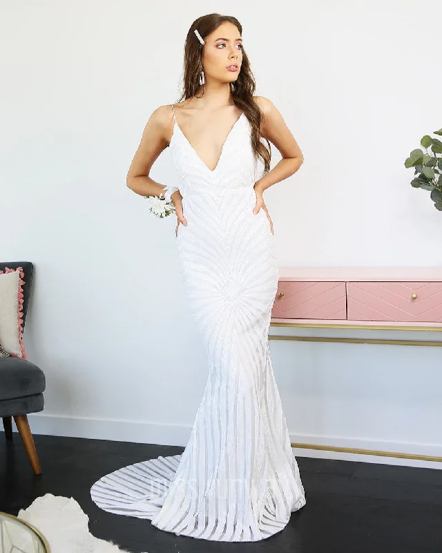 Kourtney Sequin Gown - White [SAMPLE] Sequin Dress Twist