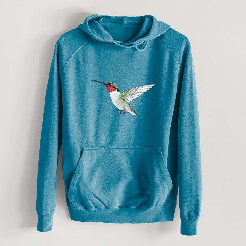 Vibrant Ruby-throated Hummingbird - Archilochus colubris  - Mid-Weight Unisex Vintage 100% Cotton Hoodie Sporty Sweatshirts for Women