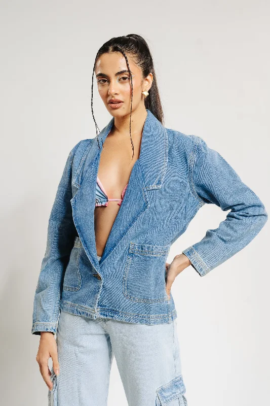 Single Breasted Denim Blazer Women's cotton jackets