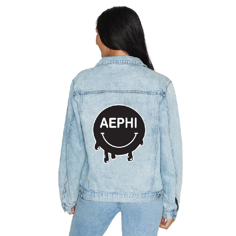 Alpha Epsilon Phi Drip Smiley Denim Jacket Women's hooded jackets