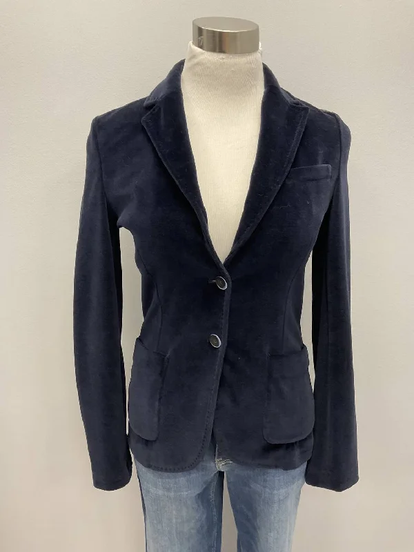 Velour Stretch Jacket In Dark Navy Fitted Blazer Look