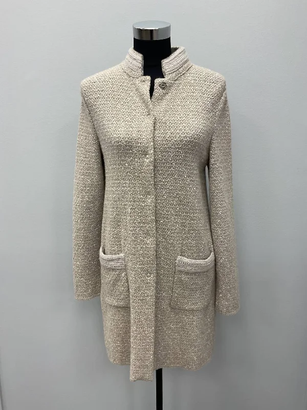 Lurex Tweed Wool Sweater Coat In Beige Blazer for Date Night