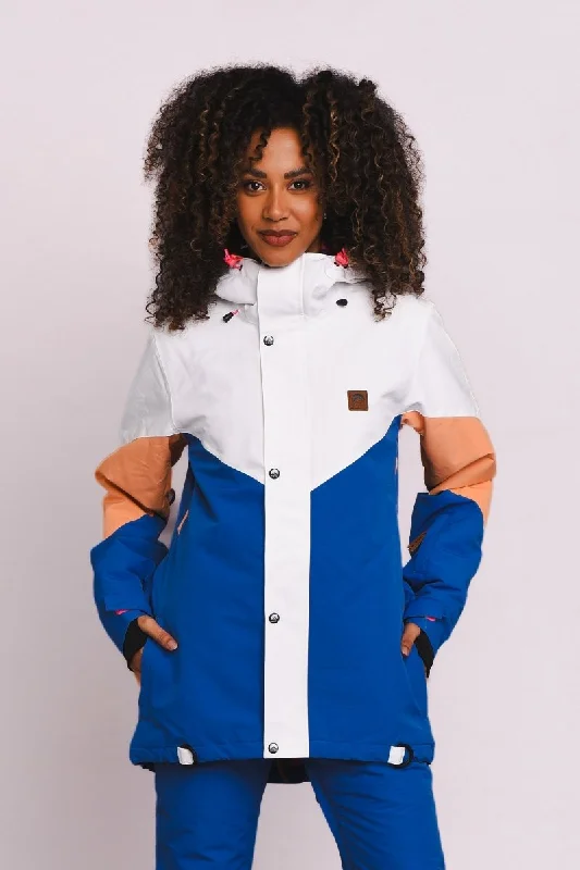 1080 Women's Ski & Snowboard Jacket - Pastel Peach, White & Blue Women's North Face jackets