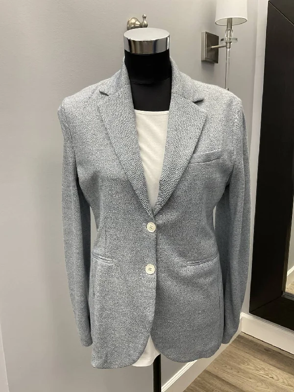 Azzuro Pinpoint Linen Long Blazer In Blue Elegant Blazer Look