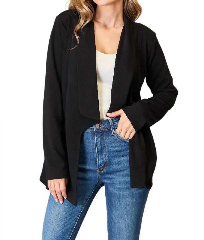 Full Size Open Front Long Sleeve Blazer In Black Printed Women’s Blazer