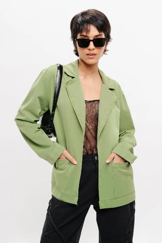 Green Single Breasted Denim Ef. Blazer Women's reflective jackets