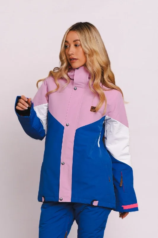 1080 Women's Ski & Snowboard Jacket - Pastel Pink, White & Blue Women's packable jackets