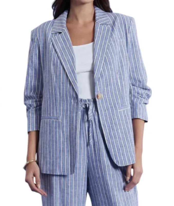 Cooper Stripe Blazer In Bermuda Blue Women’s Blazer Trend