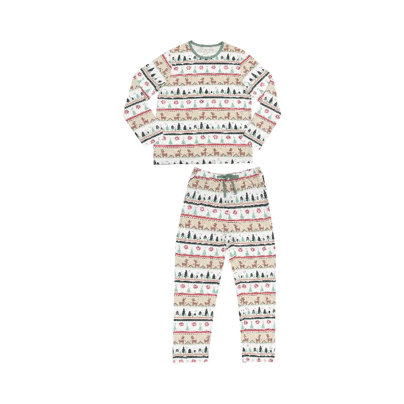 Adult L/S Loungewear Set W/ Pockets | Reindeer Fair Isle Flannel pajama sets