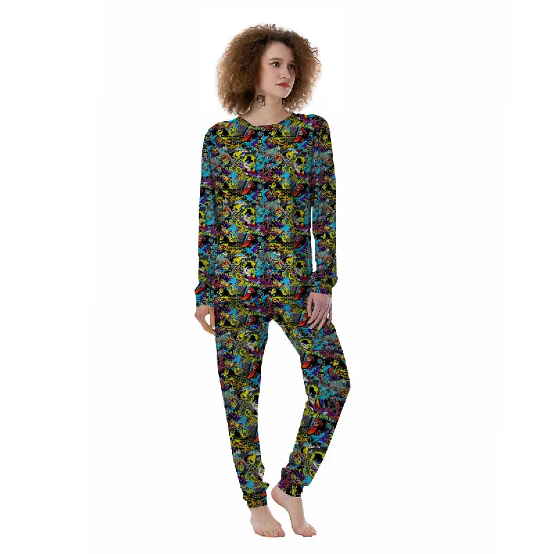 Graffiti Funky Print Pattern Women's Pajamas Knitted pajama sets