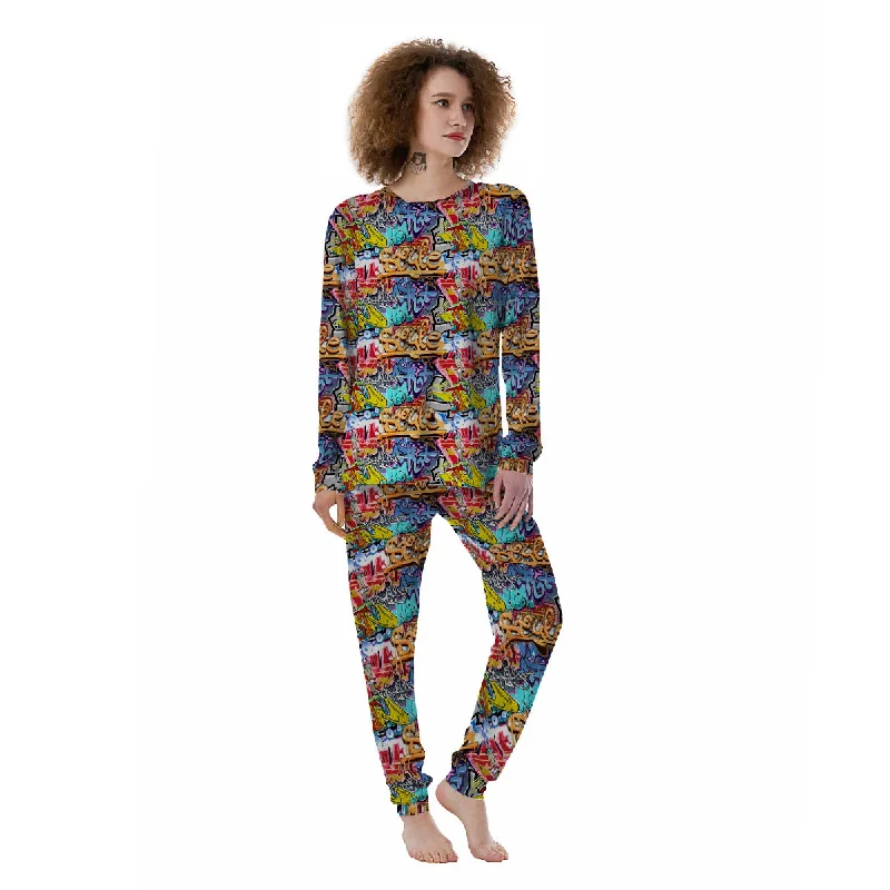 Graffiti Wall Print Women's Pajamas Trendy pajama sets for women