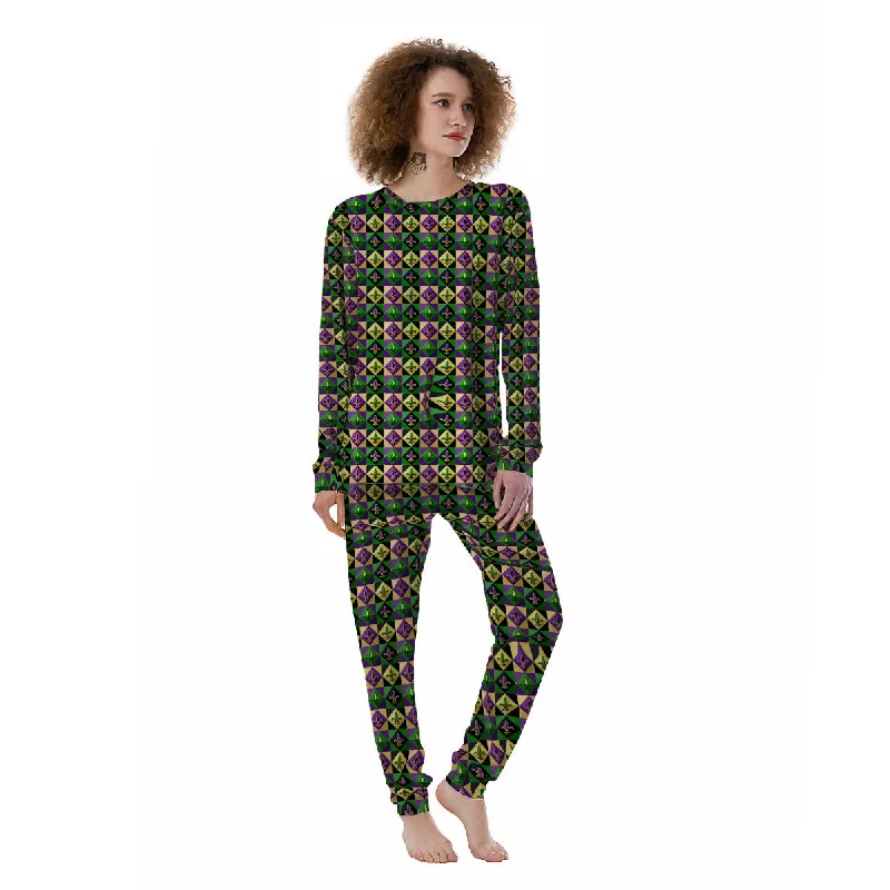 Gras Geometric Mardi Print Pattern Women's Pajamas Best pajama sets for relaxing weekends