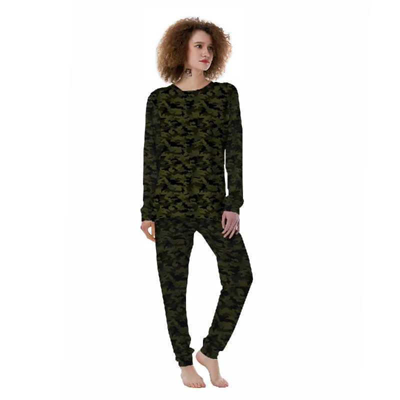 Green Dark And Black Camouflage Print Women's Pajamas Discounted pajama sets