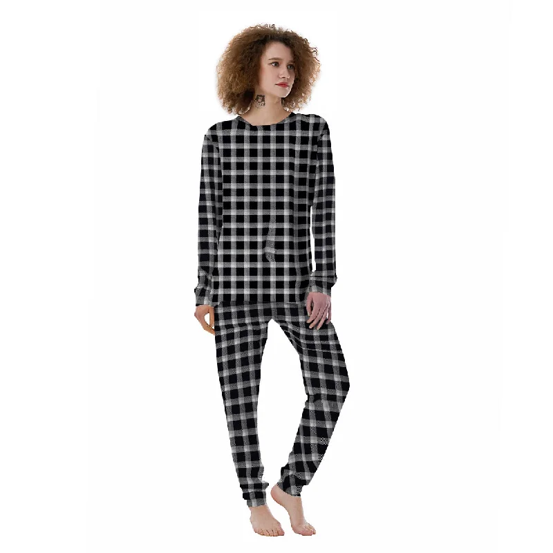 Grey Dark And White Gingham Print Women's Pajamas Short sleeve pajama sets