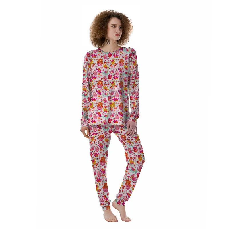 Hamsa And Girly Elephant Print Pattern Women's Pajamas Custom pajama sets with names