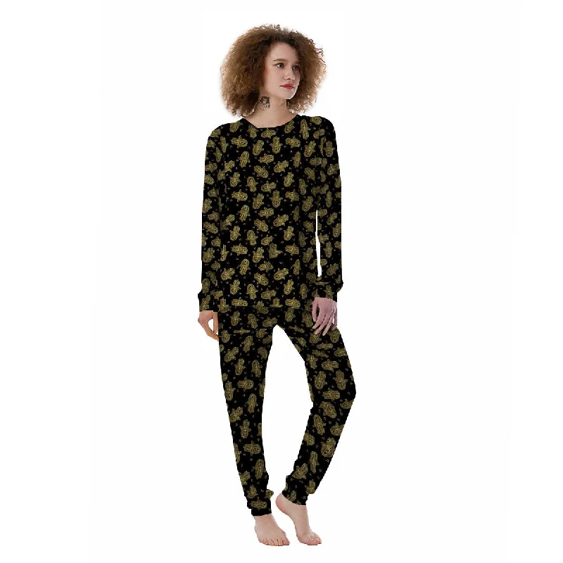 Hamsa Gold Print Pattern Women's Pajamas Best pajama sets for lounging