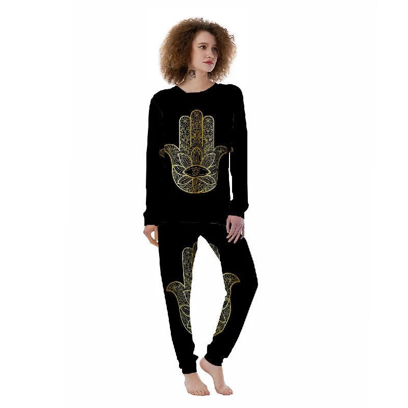 Hamsa Hand Gold Print Women's Pajamas Best pajama sets for sensitive skin