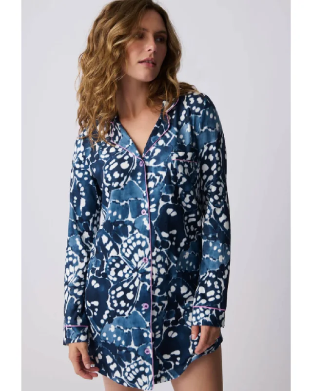 Sleep Nightshirt Spread Your Wings Navy Silk pajama sets