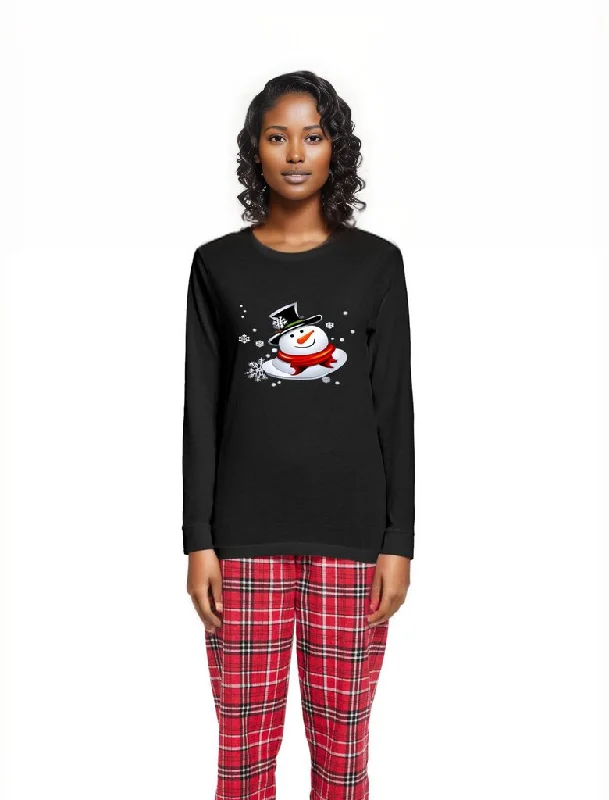 Snow Man's Delight Women's Long Sleeve Top and Flannel Christmas Pajama Set Short sleeve pajama sets