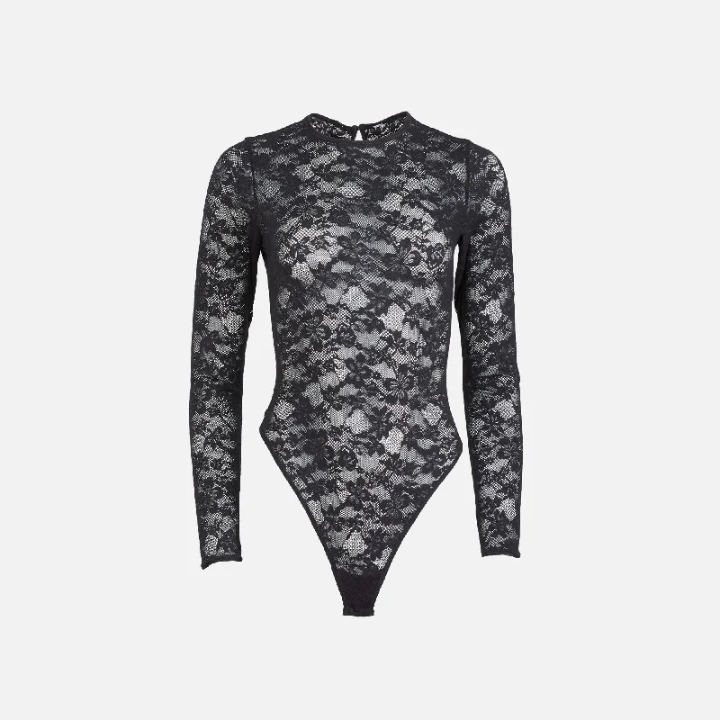 Fleur du Mal Le Stretch Long Sleeve Bodysuit - Black Fall sweaters