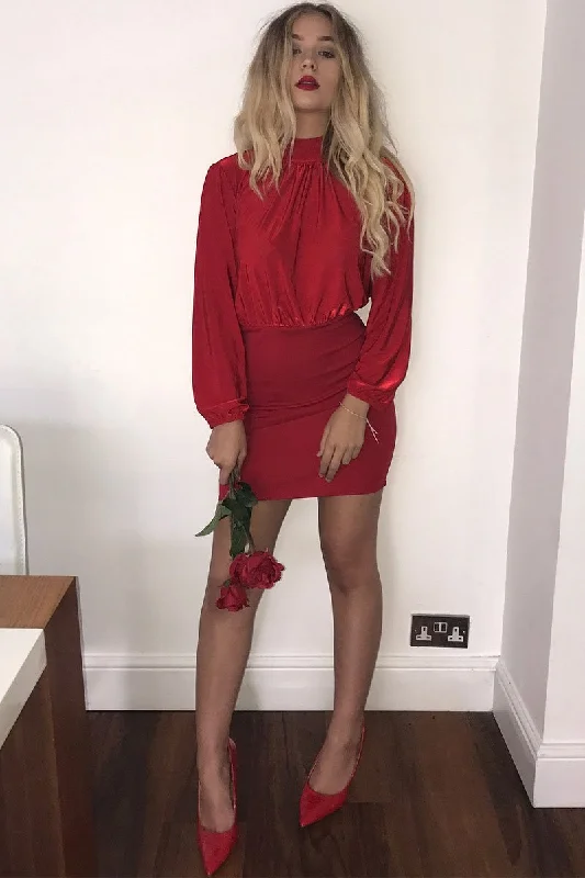 Red High Neck Slinky Bodycon Mini Dress - Larina Budget-friendly mini dresses