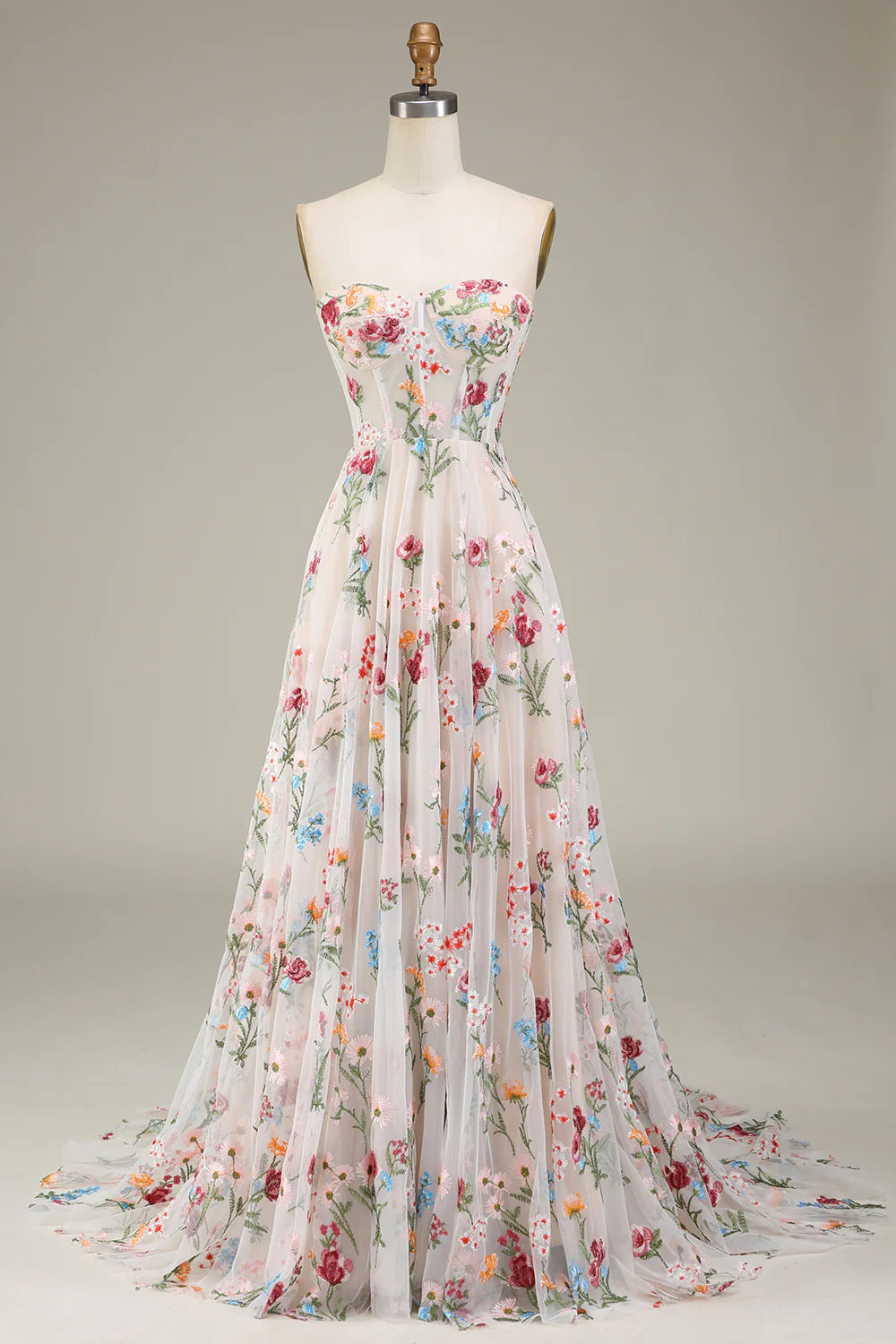 A-Line Sweetheart Long Corset Prom Dress With Flower Elegant Satin Dress