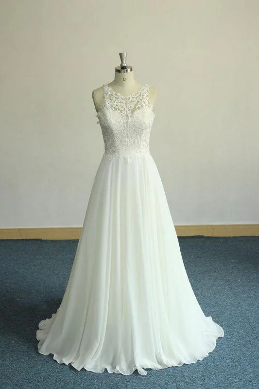 Bridelily Amazing Appliques Chiffon A-line Wedding Dress Sexy Satin Gown