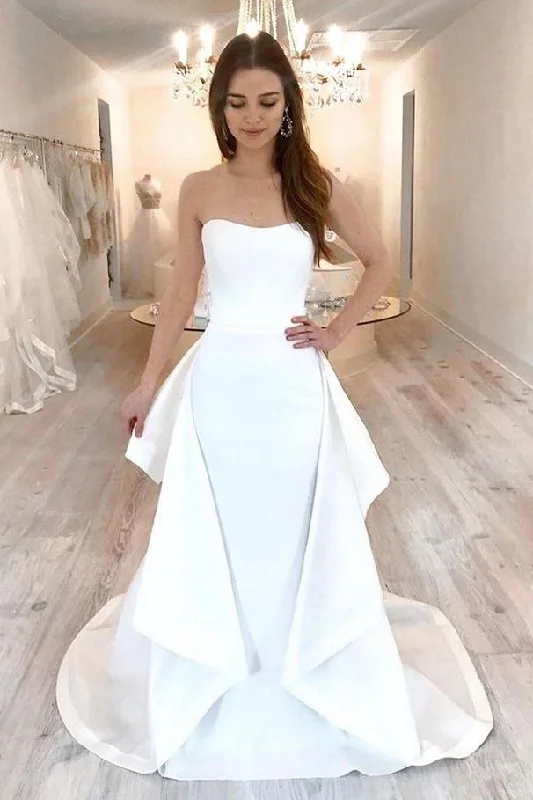 Elegant Strapless Simple Style Long Wedding Dress Charming Bridal Gowns Y0035 Lace Sleeveless Dress