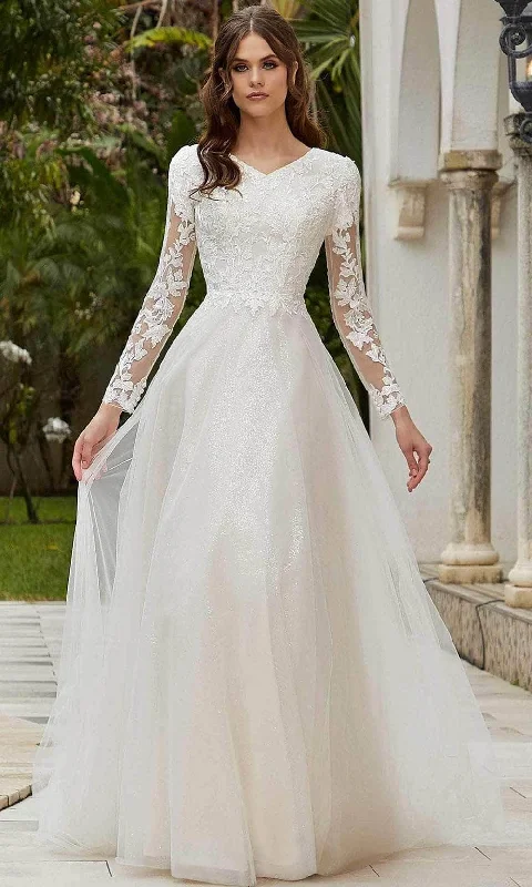 Mori Lee Bridal 30122 - Long Sleeve V-Neck Wedding Gown Soft Wedding Gown