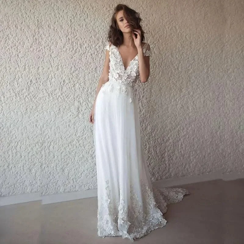 Shoreline Appliqué Wedding Dress Mermaid Lace Gown