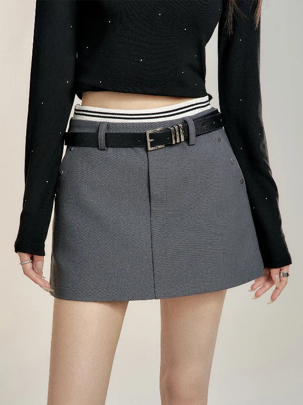 Black & Gray High-waisted Vintage-style Skirt Boho unclassified skirts