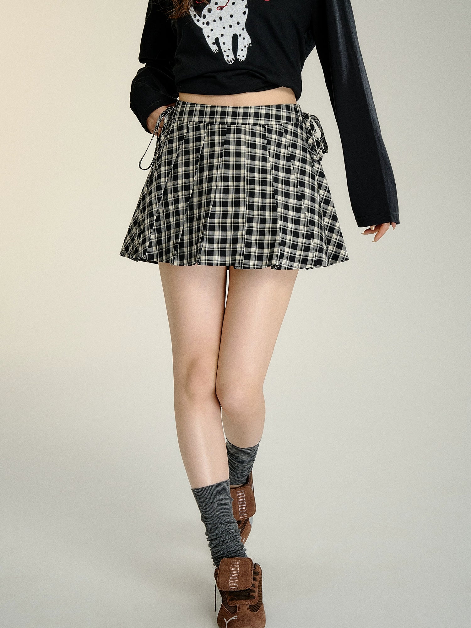 Bow Tie Plaid Pleated Skirt Breathable unclassified skirts