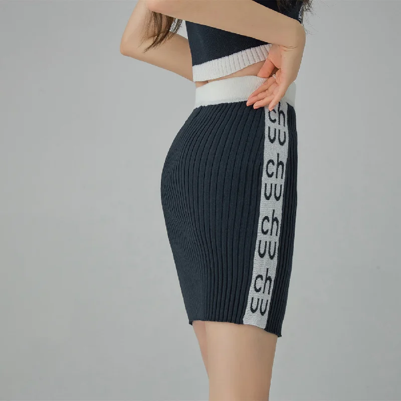 Chuu Logo Slim Knit Skirt Denim unclassified skirts