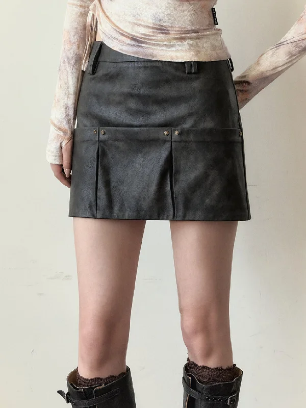 Dark Brown Studded PU Leather Skirt Discounted unclassified skirts