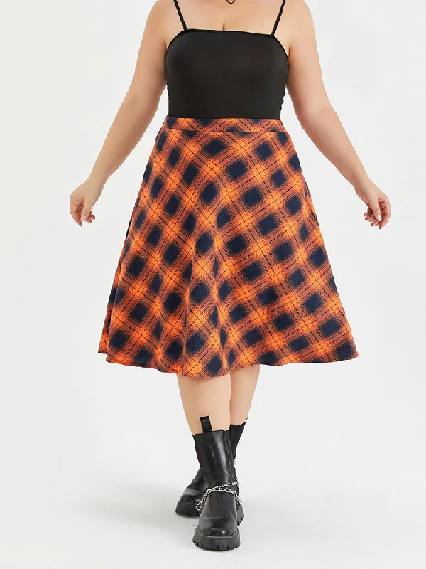 Halloween High Waist Plaid Print Skirt High-low unclassified skirts