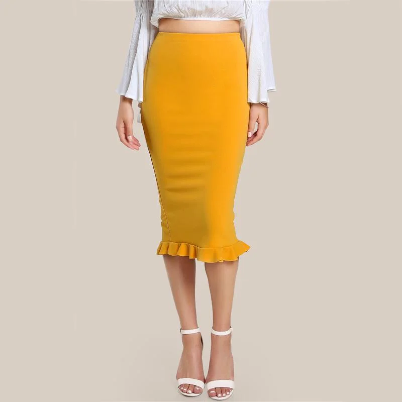 Ollie Yellow Back Slit Skirt Vacation unclassified skirts