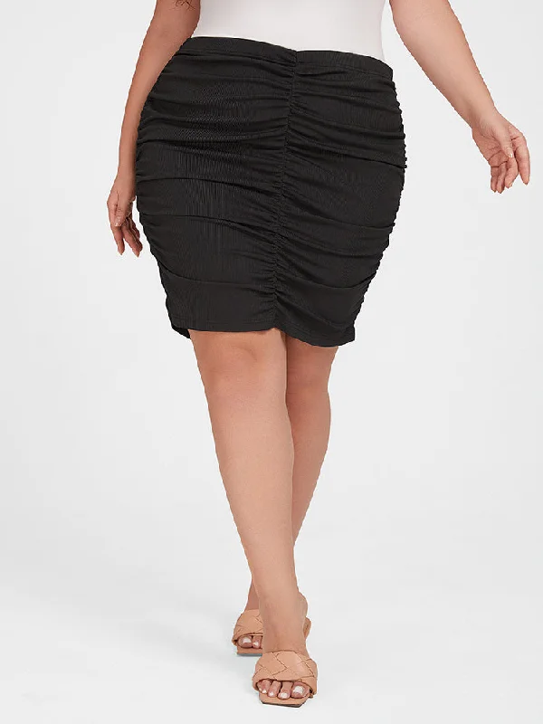 Plus Black Ruched High Waist Skirt Ruffled unclassified skirts