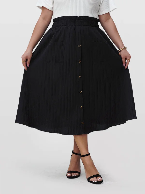 Solid Button Front Pocket Elastic Waist Skirt Pencil unclassified skirts