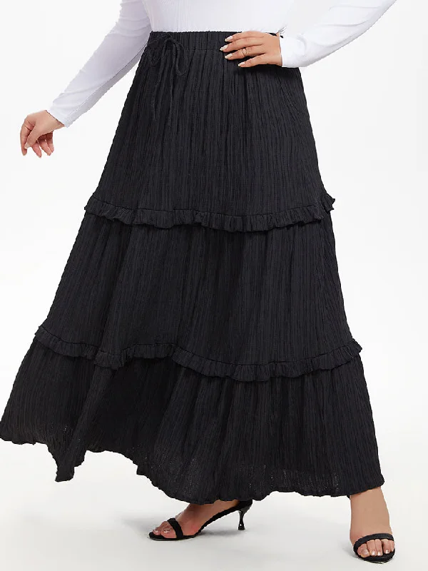 Paperbag Waist Ruffle Hem Knot Front Skirt Flowy unclassified skirts