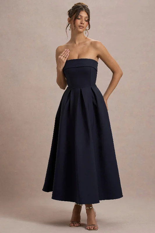 Annalise | Navy Bandeau Skater Midi Dress Clubbing midi dresses