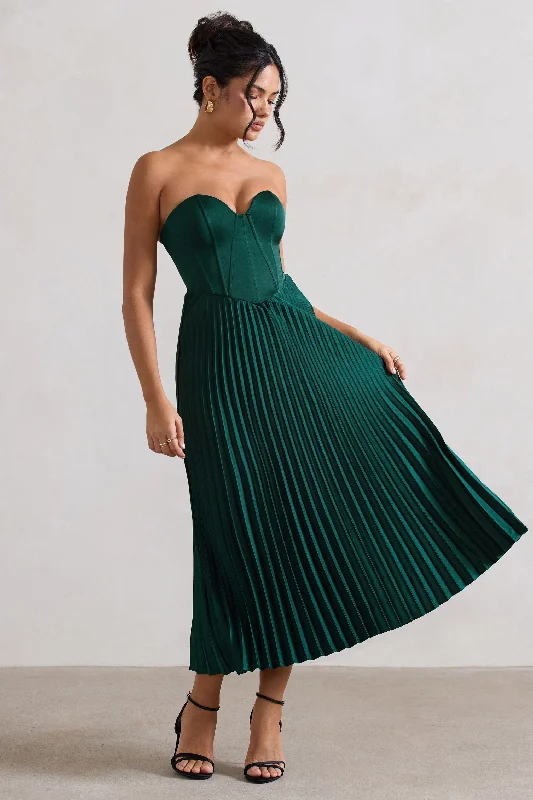 Bordeaux | Bottle Green Satin Corset Style Midi Dress Urban Outfitters midi dresses