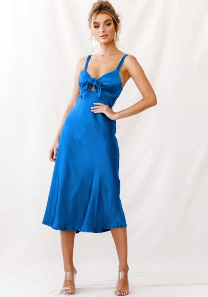 Cobalt Blue Satin Midi Dress Best midi dresses for date night