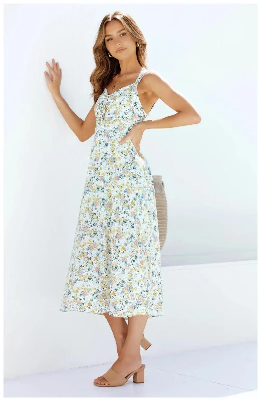 Loved By You Floral Midi Dress - Ivory Velvet midi dresses