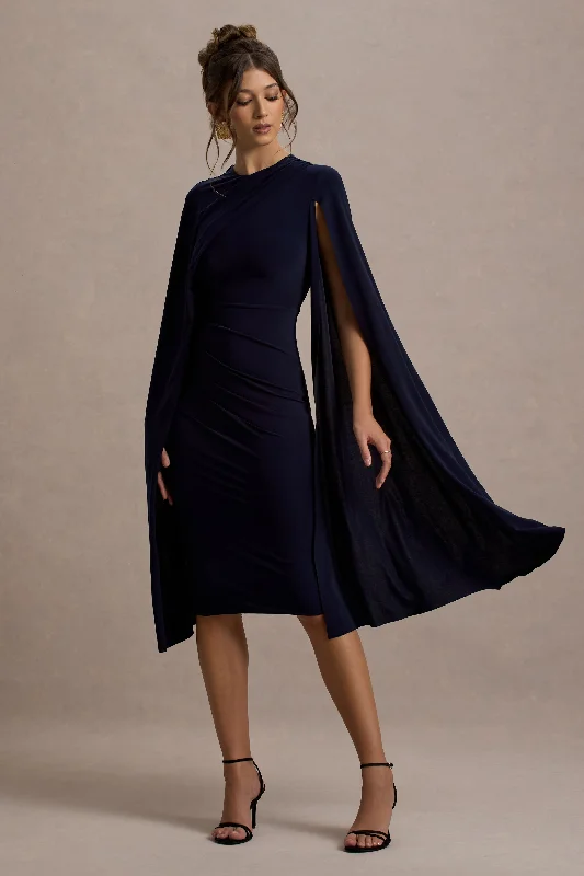 Marysol | Navy Asymmetric Cape Midi Dress Zara midi dresses