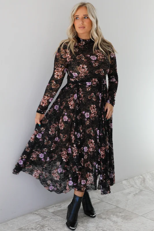 Simply Sweet Midi Dress: Black/Multi Floral Best midi dresses for elegant looks