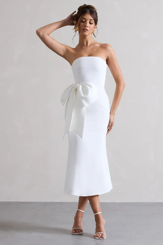 To Me | White Bandeau Midi Dress With Oversized Bow Cheap midi dresses